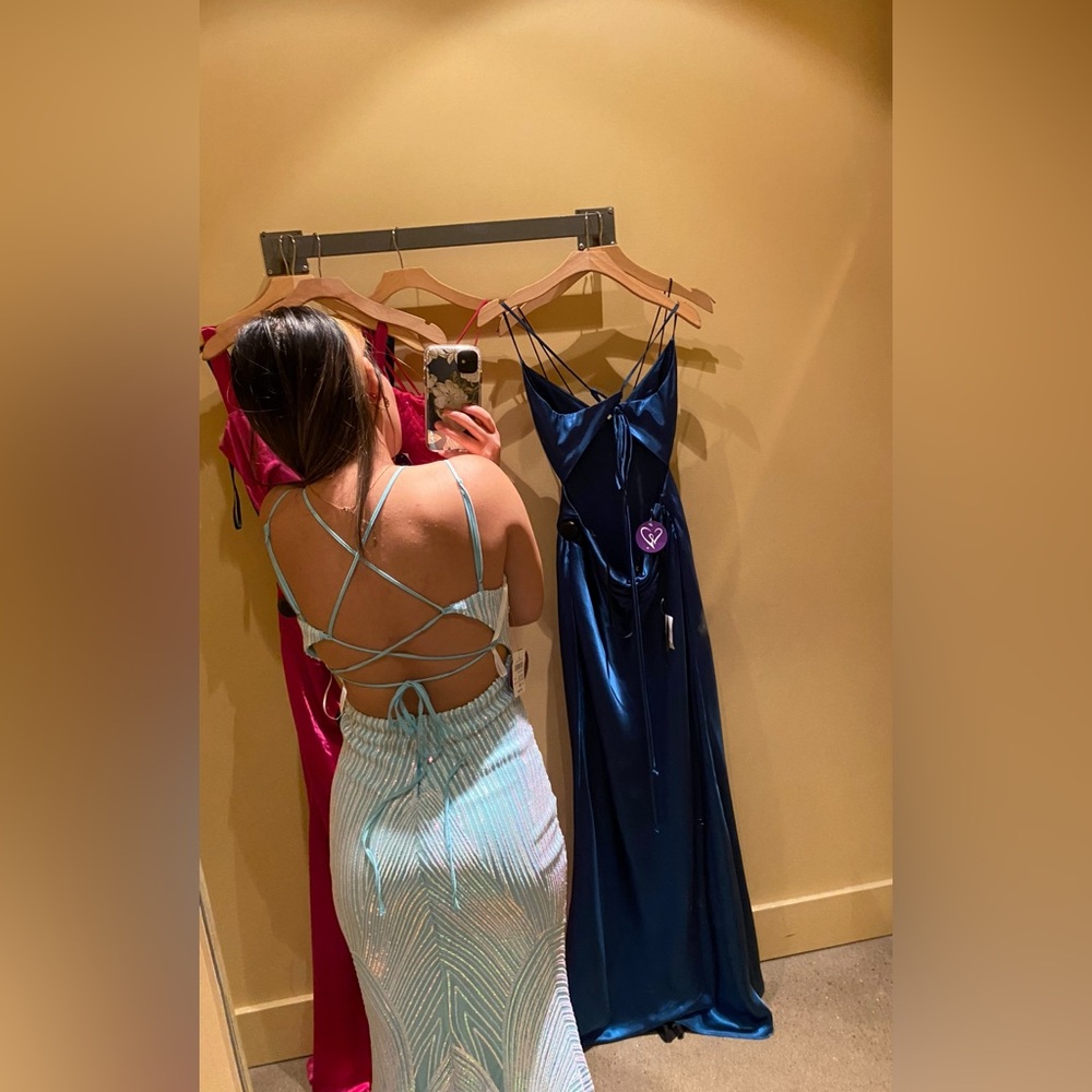 Blue Sequent Strappy Prom Dress